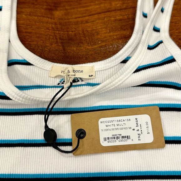Rag & Bone Women's The Essential Stripe Rib Tank, White/Blue, Small - Picture 4 of 9